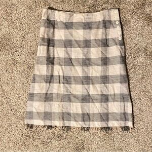 Anne Klein Linen Plaid Wrap Skirt Cream & Black Sz 8